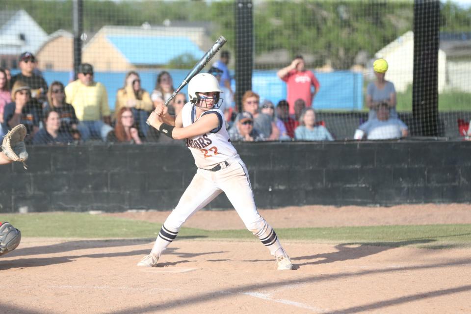 Houma Christian batter Destiny Pierce (22) prepares to swing during a Division III quarterfinal playoff game against Lafayette Christian in Houma on April 21.