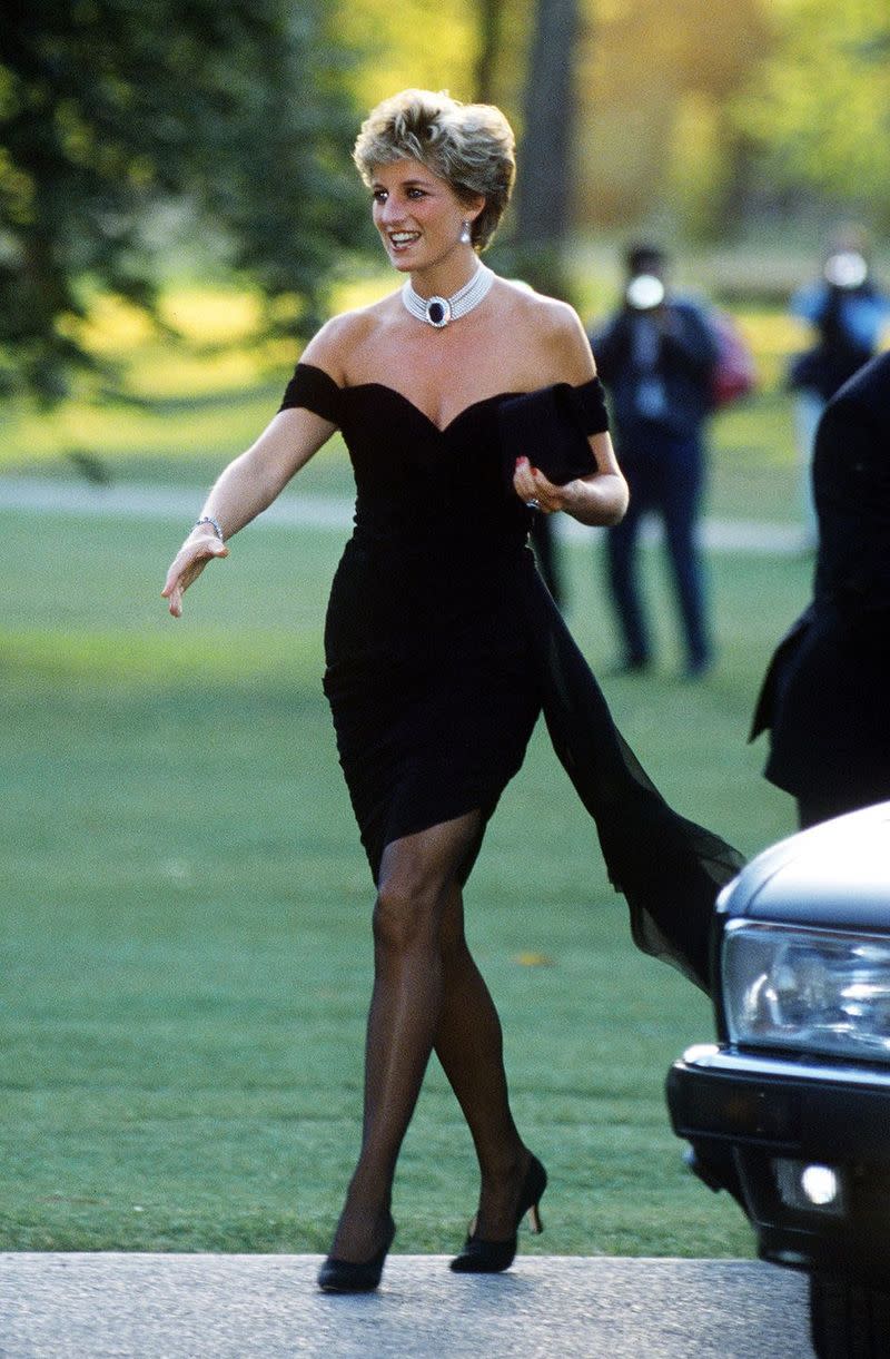 <p> The recently-separated princess attended the Serpentine Gallery&apos;s Gala in London on the same night Charles addressed the nation about his affair with Camilla. So she wore an off-the-shoulder little black dress, of course. Her look has gone down in history as one of her most blatant sartorial choices and is known as the &quot;revenge dress.&quot; </p>