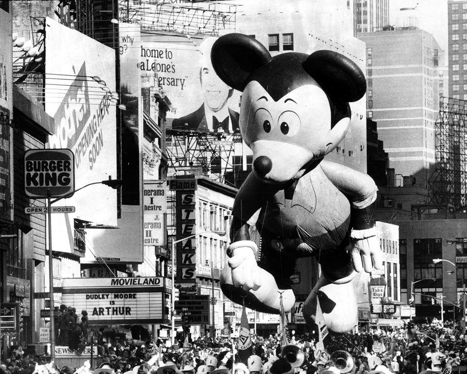 Mickey Mouse takes in Broadway’s sights, including a crowd of more than a million, at the 55th annual Macy’s Thanksgiving Day Parade on Nov. 26, 1981. (Photo: Harry Hamburg/New York Daily News Archive/Getty Images)