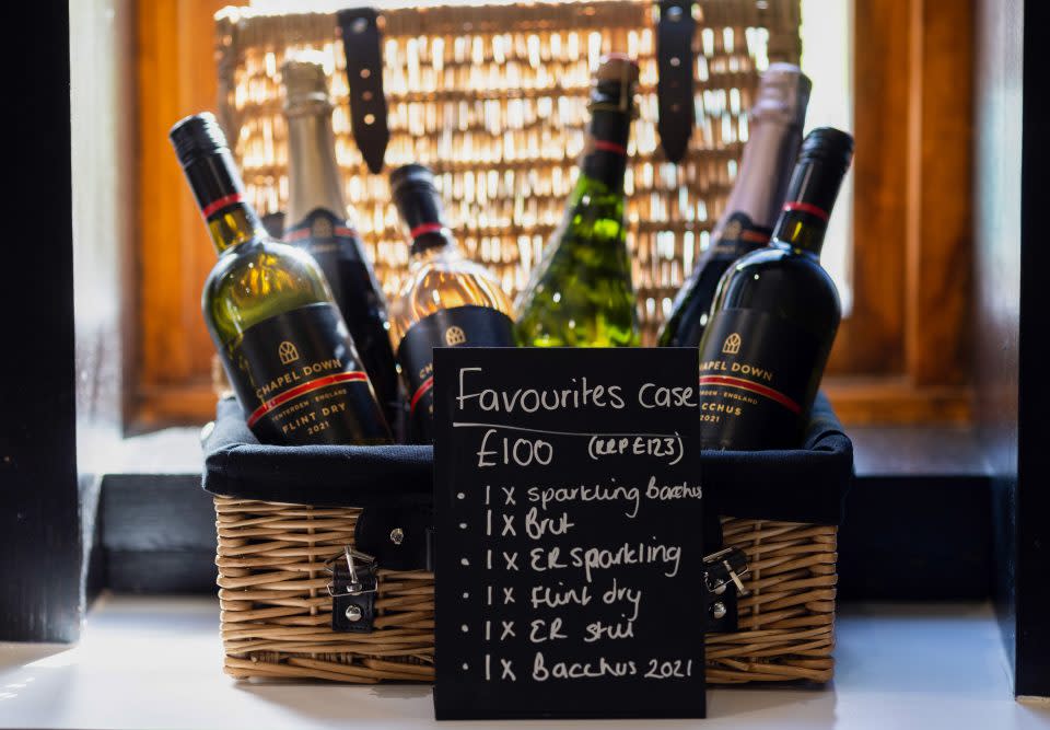 Bottles of wine in a gift box at the Chapel Down Group