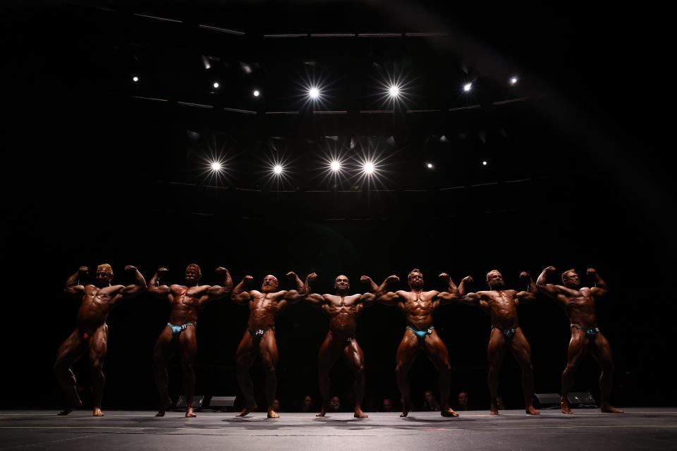 April 23, 2022: Bodybuilders compete in the Open Heavyweight division during the IFBB Pro Qualifier and Pro Show at the Plenary, in Melbourne, Australia.