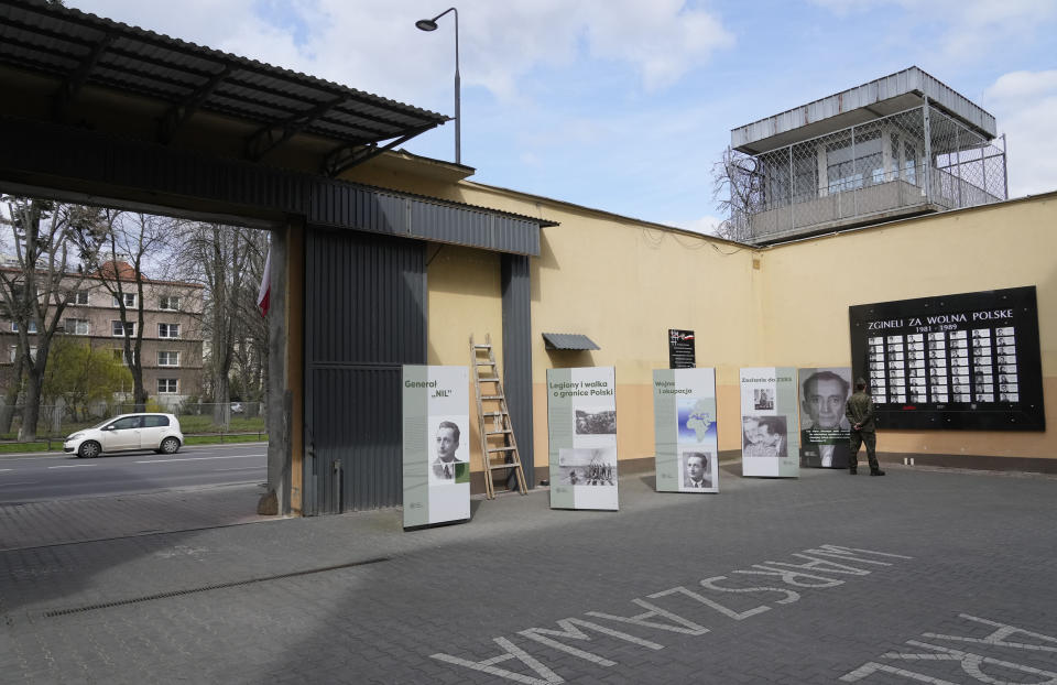 A Polish soldier visits the 'Museum of Cursed Soldiers and Political Prisoners of the Polish People's Republic' in Warsaw, Poland, Tuesday, April 11, 2023. Israel's national Holocaust memorial, Yad Vashem, has criticized a new agreement renewing Israeli school trips to Poland, saying it recommends a number of "problematic sites" that distort history. (AP Photo/Czarek Sokolowski)