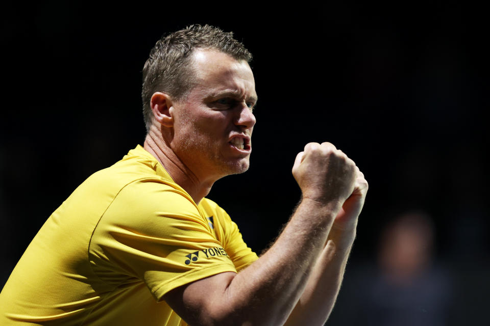 Lleyton Hewitt celebrates.