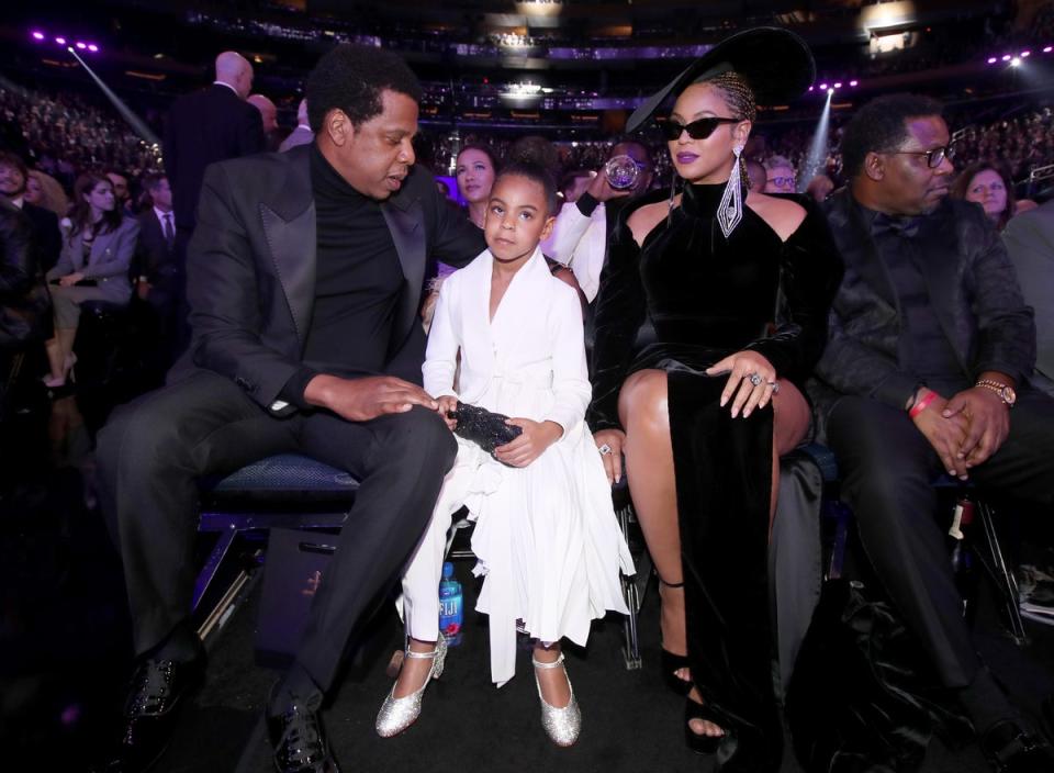 Jay-Z pictured with daughter Blue Ivy and wife Beyonce in 2018 (Getty Images for NARAS)