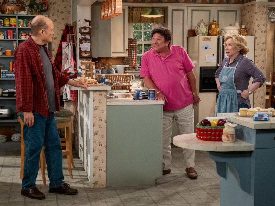 (L to R): Kurtwood Smith as Red Forman, Don Stark as Bob Pinciotti, and Debra Jo Rupp as Kitty Forman on season one, episode six of "That '90s Show."