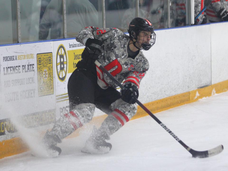 Diman/Durfee/Westport's Jacob Almeida sprays some snow during a Mayflower Athletic Conference game against Southeastern/Bristol-Plymouth.