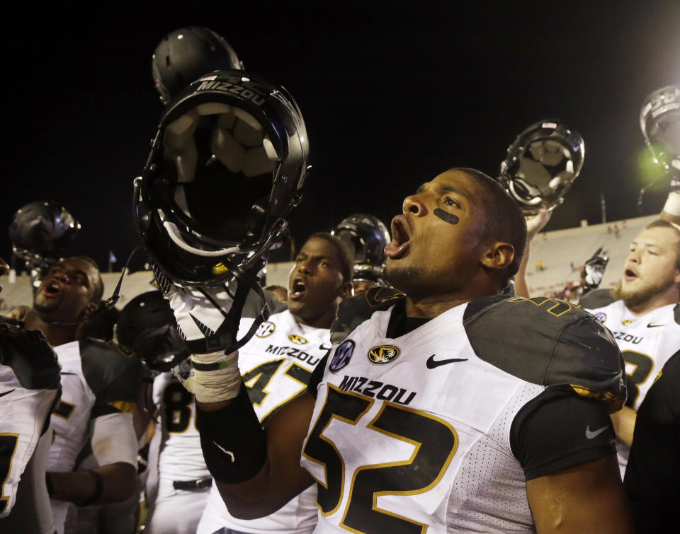 Michael Sam led the Southeastern Conference with 10.5 sacks and 18 tackles for loss his senior year at Missouri, earning him SEC defensive player of the year honors and unanimous All-American selection. (AP)