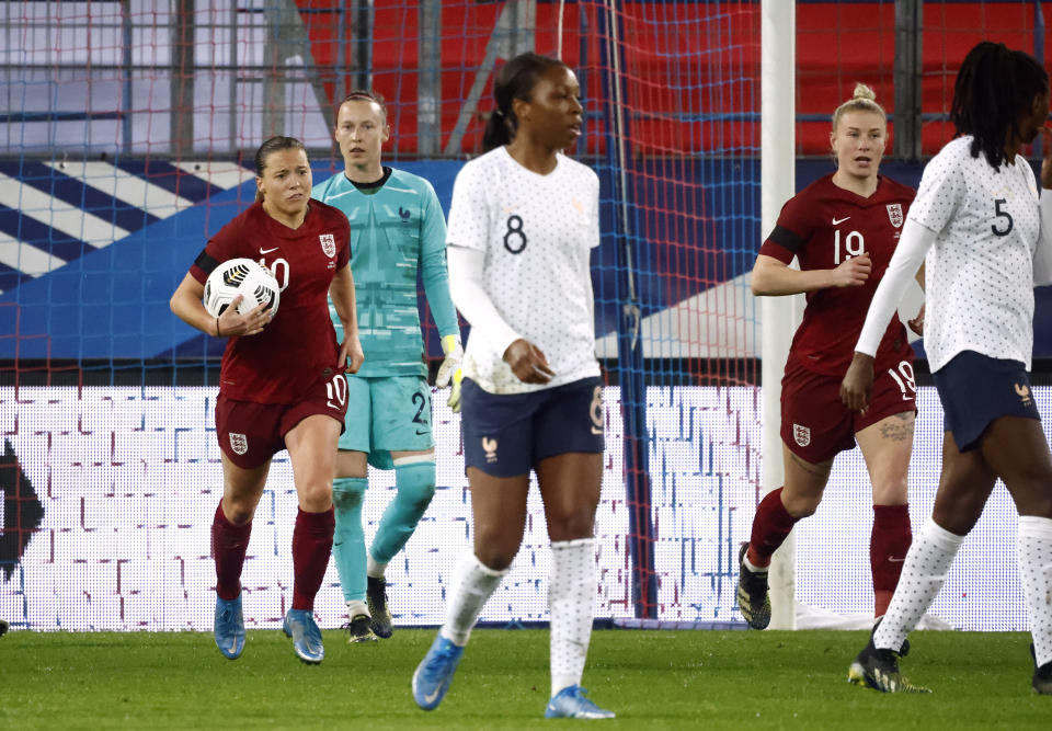 Fran Kirby scored from the penalty spot as England fell to a 3-1 defeat in France © REUTERS