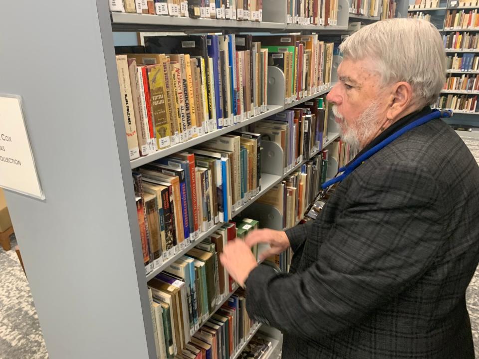 When part of his personal collection, Mike Cox organized his Texas books by theme. Once he gave the 6,000 volumes to the San Marcos Public Library they were catalogued and shelved under the Dewey Decimal System.