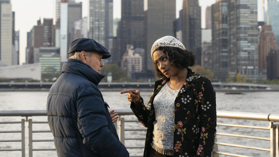 This image released by Sony Pictures shows Tiffany Haddish, right, and Billy Crystal in a scene from "Here Today." (Cara Howe/Sony Pictures via AP)