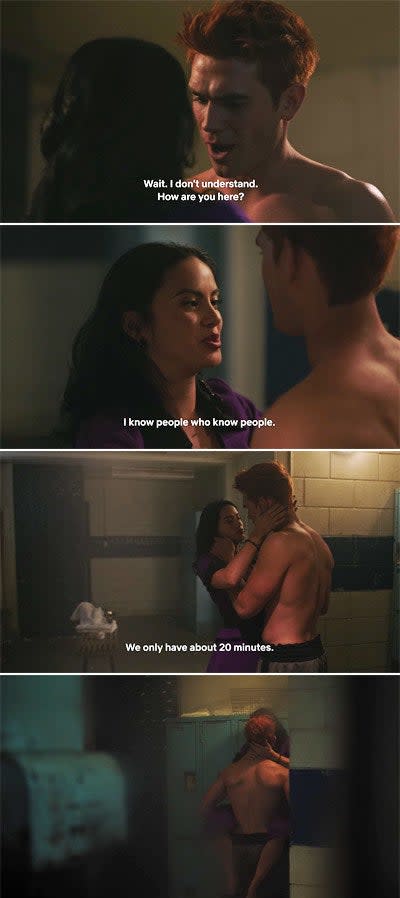 Veronica and Archie hooking up in a locker room