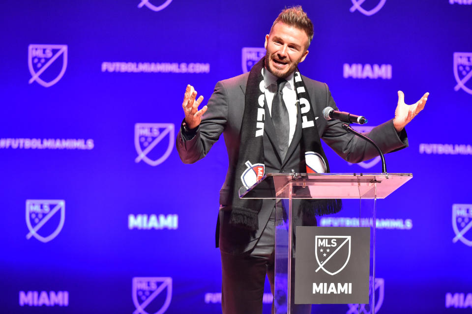 Beckham à Miami lundi soir (AFP).