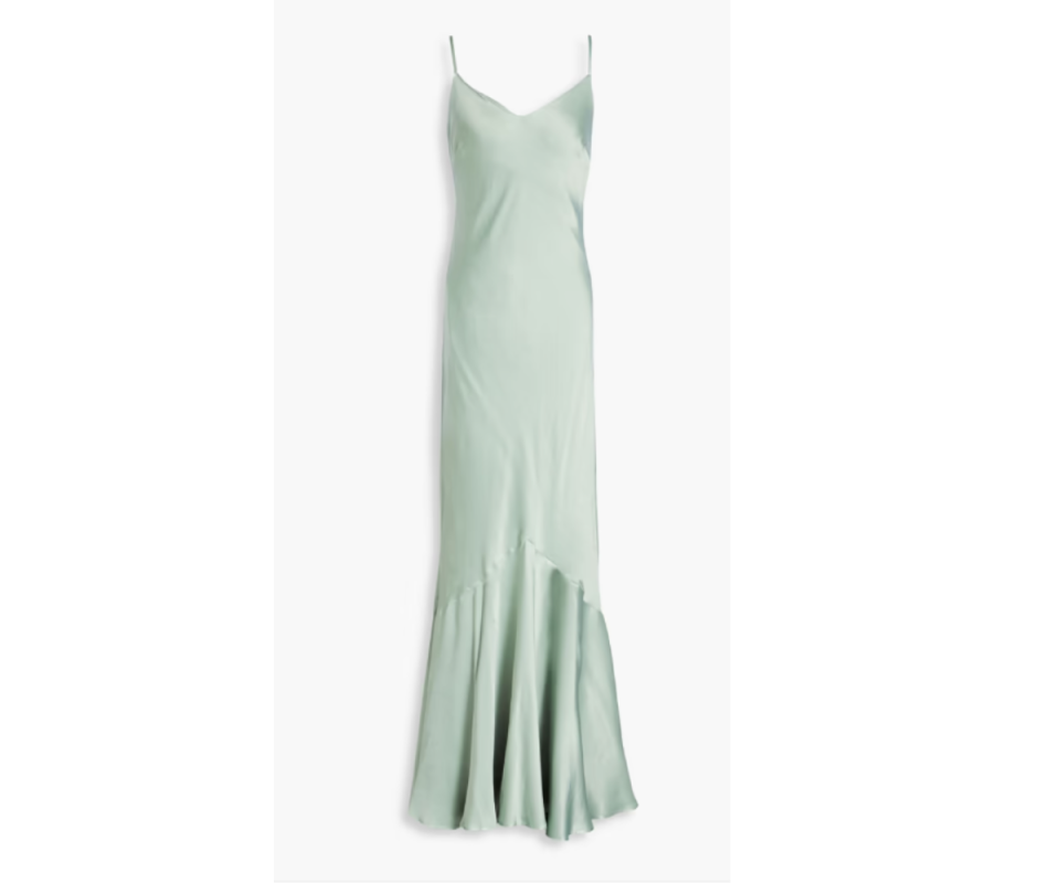 GHOST LONDON's pastel green spaghetti strap gown