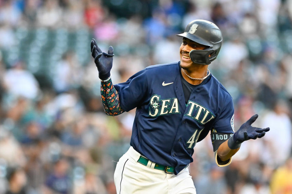 Mariners center fielder Julio Rodriguez is a candidate for the American League Rookie of the Year award.