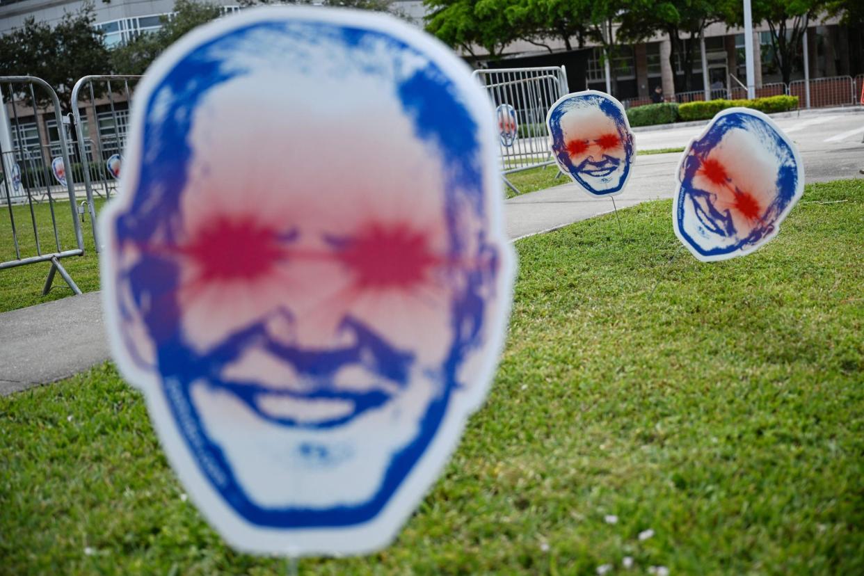 <span>The Biden campaign has pivoted to hurling insults back at Donald Trump.</span><span>Photograph: Mandel Ngan/AFP/Getty Images</span>