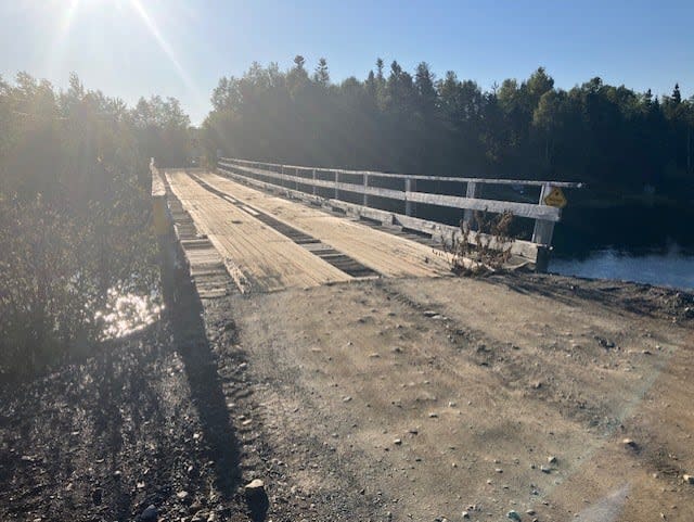 The Rocky Brook Road Bridge closed in December 2023 due to safety concerns. It remains closed, forcing residents to park their cars next to the bridge and walk to their homes, says representative. (Submitted by Gary Noseworthy - image credit)