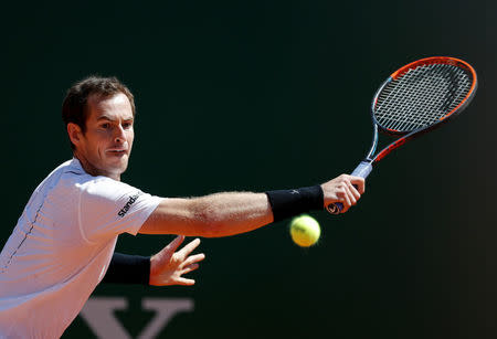 Tennis - Monte Carlo Masters - Monaco, 19/04/2017. Andy Murray of Britain plays a shot to Gilles Muller of Luxemburg. REUTERS/Eric Gaillard