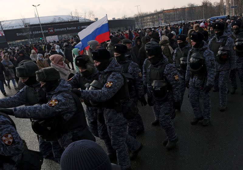 Law enforcement officers provide security during a concert "Glory to the Defenders of the Fatherland" in Moscow