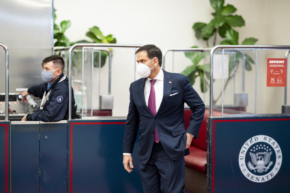 Sen. Marco Rubio (R-Fla.) arriving for a vote in the Capitol on Dec. 8, 2020. As chair of the Senate&rsquo;s small business committee, the senator was one of the main authors of both the payroll program created back in March and the new version. (Photo: Photo By Bill Clark/CQ-Roll Call, Inc via Getty Images)