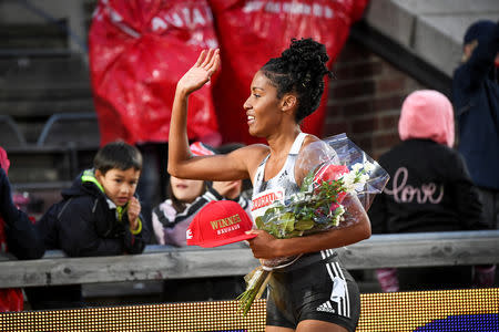 Athletics - IAAF Diamond League meeting - Women's 800m race - Stockholm Olympic Stadium, Stockholm, Sweden - May 30, 2019. Ajee Wilson of USA reacts after winning. Fredrik Sandberg /TT News Agency via REUTERS