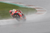 MotoGP Honda rider Marc Marquez of Spain rides during the Motorcycle Grand Prix at the Ricardo Tormo circuit in Cheste near Valencia, Spain, Sunday, Nov. 18, 2018. (AP Photo/Alberto Saiz)