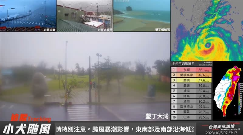 墾丁大灣攝影機被強風吹到狂抖，南灣的則直接斷線。（圖／翻攝自台灣颱風論壇｜天氣特急 YouTube）