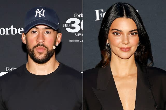 <p>Taylor Hill/Getty, Taylor Hill/Getty </p> Bad Bunny and Kendall Jenner, at the 2023 Forbes 30 Under 30 Summit at Cleveland Public Auditorium on Oct. 9, 2023
