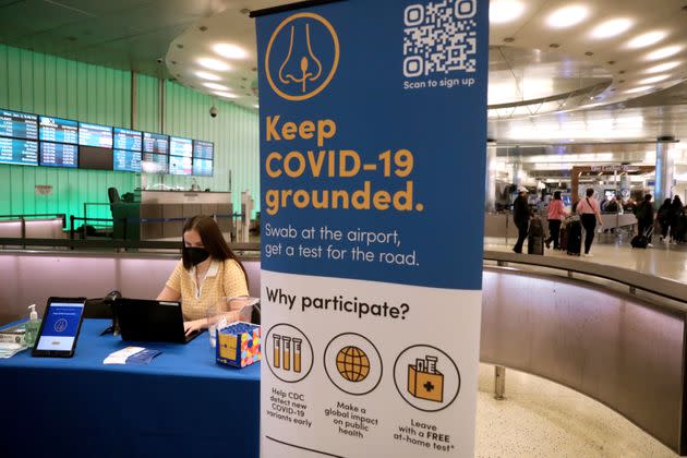 A PCR testing site for COVID-19 variants at a new test facility at the Los Angeles International Airport on Jan. 2. Health officials hope the testing site will help spot new variants that may emerge from airline passengers arriving from other countries.
