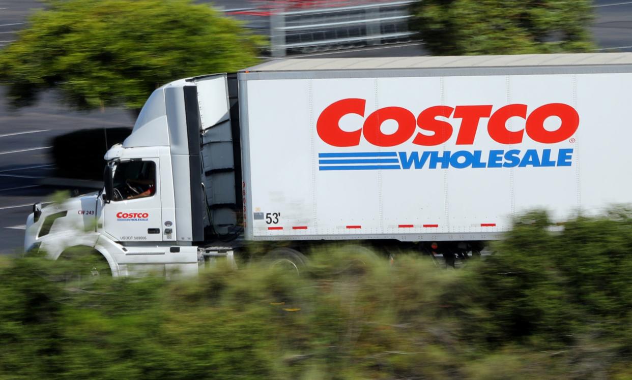 A Costco truck makes a delivery to a Costco store in Carlsbad, California
