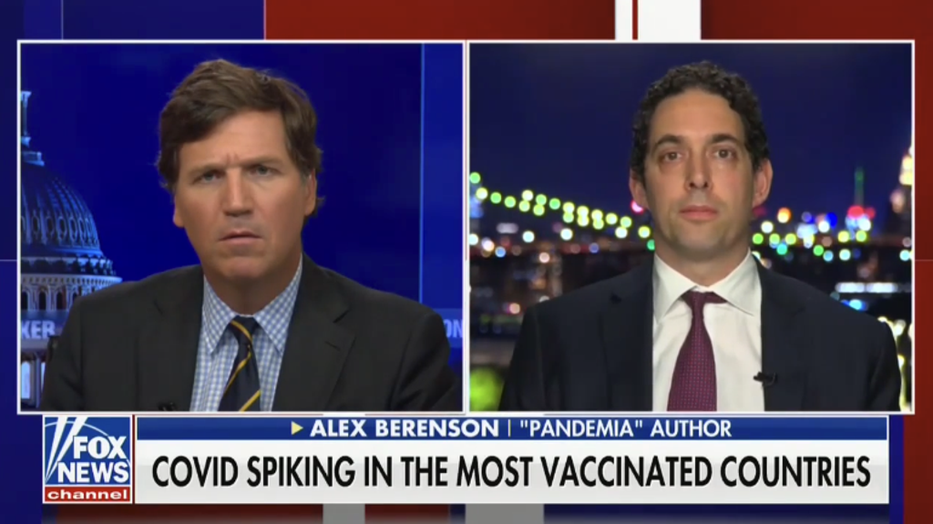 Alex Berenson appearing on Tucker Carlson Tonight on 25 January 2022 (Fox News)