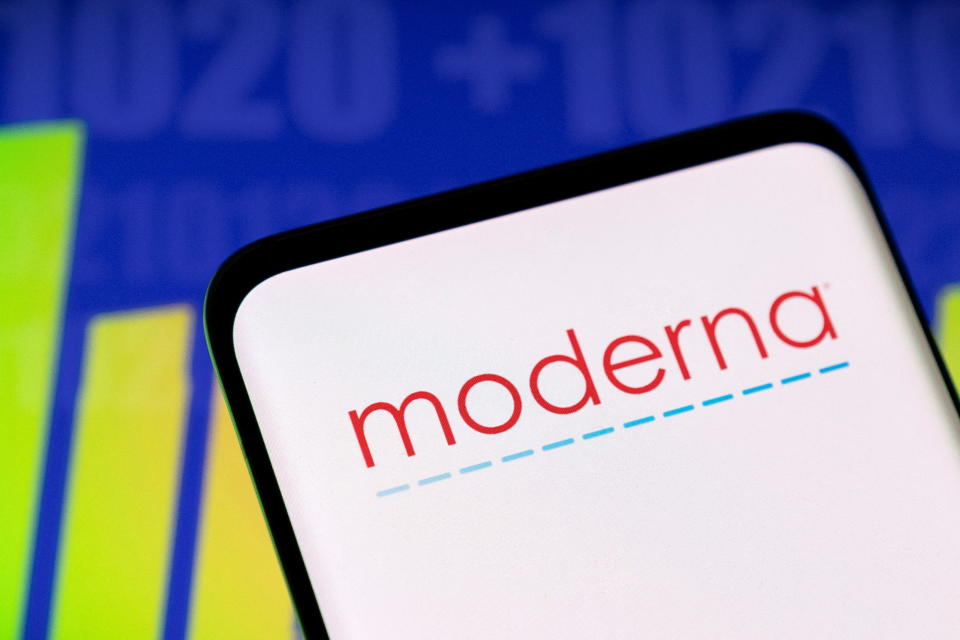 The Moderna logo and stock chart shown in this illustration, taken May 3, 2022. REUTERS/Dado Ruvic/Illustration