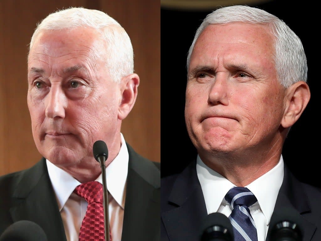 <p>Greg Pence (left) the brother of Mike Pence (right) and  US Representative for Indiana, was forced to hide alongside the vice president during the attack on the Capitol</p> (Getty Images/ Getty Images)