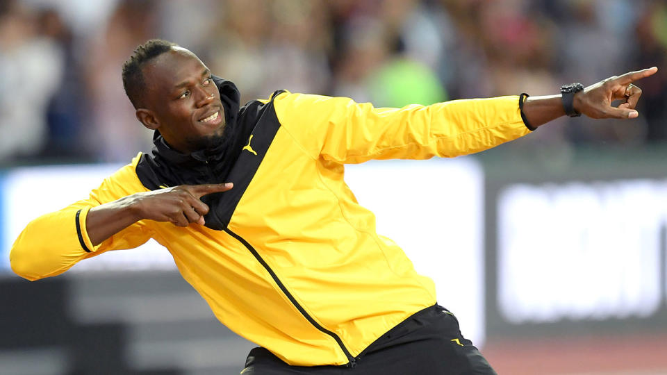 Usain Bolt of Jamaica bids farewell after his last World Athletics Championships during day ten of the 16th IAAF World Athletics Championships at the London Stadium on August 13, 2017 in London, United Kingdom. (Photo by Karwai Tang/WireImage)