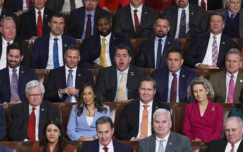 Rep. Nicholas LaLota (R-N.Y.) yells out during President Biden’s State of the Union address on Feb. 7. <em>Greg Nash</em>