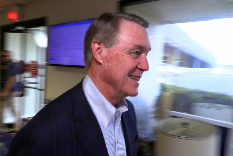 Republican gubernatorial candidate David Perdue arrives Friday morning at a campaign stop at the Columbus Airport in Columbus, Georgia. 05/20/2022