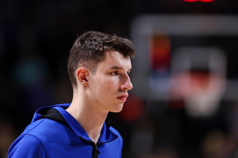 Offensively skilled Kentucky freshman big man Zvonimir Ivisic would be a perfect fit in new UK coach Mark Pope’s “five-out” offensive attack. Silas Walker/swalker@herald-leader.com