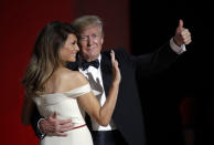 <p>President Donald Trump dances with first lady Melania Trump at the Liberty Ball, Friday, Jan. 20, 2017, in Washington. (Photo: Patrick Semansky/AP) </p>