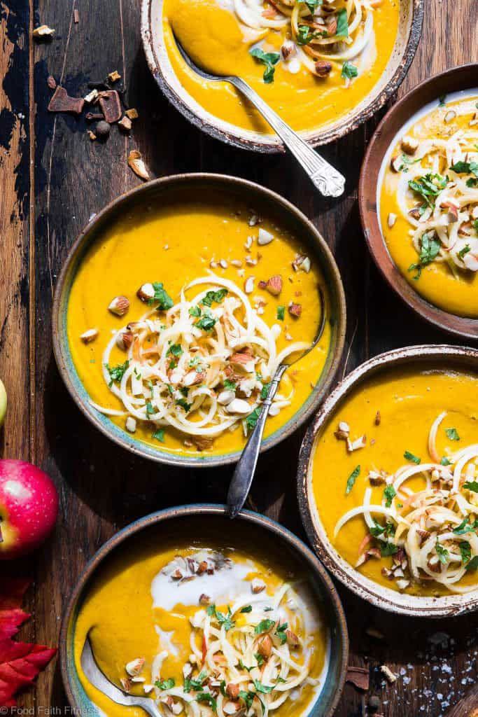 <p>Throw sweet potatoes, apples, almond butter, and a few other ingredients in the slow cooker, go about your business, and return to a pretty soup that screams fall. </p><p><a class="link " href="https://www.foodfaithfitness.com/creamy-healthy-fall-vegan-sweet-potato-soup-in-the-slow-cooker/" rel="nofollow noopener" target="_blank" data-ylk="slk:GET THE RECIPE;elm:context_link;itc:0">GET THE RECIPE</a></p><p><em>Per </em><em>serving</em><em>: 278 calories, 9 g fat (2.5 g saturated), 50 g carbs, 23 g sugar, 560 mg sodium, 8 g fiber, 4 g protein</em></p>