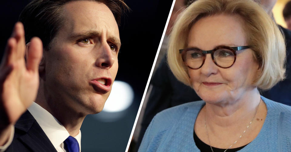 Republican Josh Hawley and Democrat Claire McCaskill (Photos: Charlie Riedel/AP, Scott Olson/Getty Images)