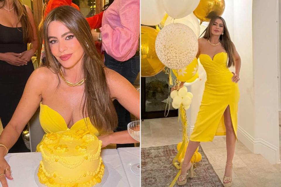 <p> Sofia Vergara/Instagram</p> Sofía Vergara shares photos of her glam dress worn to her 52nd birthday dinner with Heidi Klum, boyfriend Justin Saliman and more 