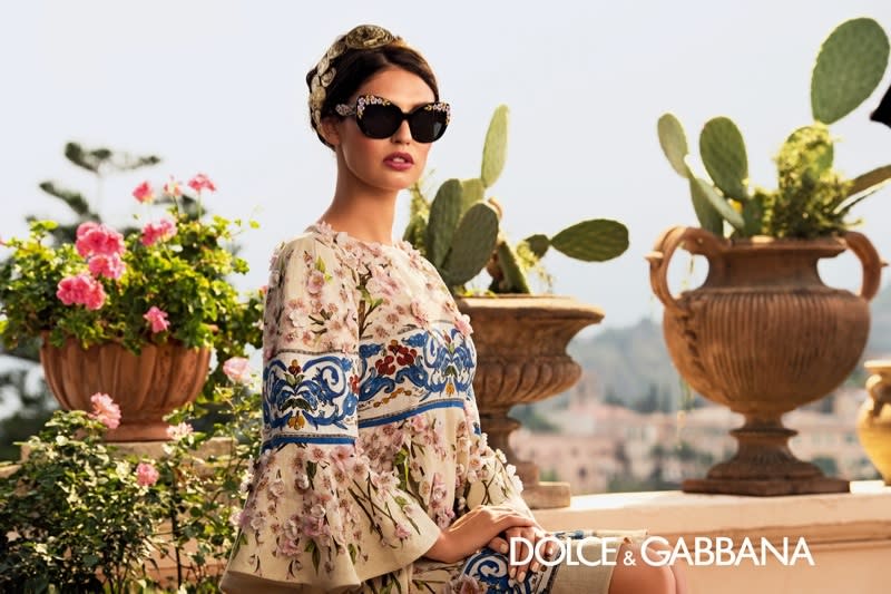 Updos decked out with embellished headpieces look so right in Italy, it’s not fair. Photographed by Domenico Dolce.