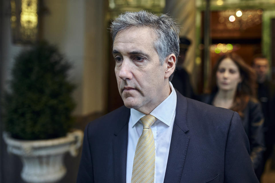 Michael Cohen departs his apartment building on his way to Manhattan criminal court, Thursday, May 16, 2024, in New York. The prosecutors’ star witness in the hush money case against former President Donald Trump is returning to the witness stand as defense lawyers try to chip away at Cohen’s crucial testimony implicating the former president. (AP Photo/Andres Kudacki)