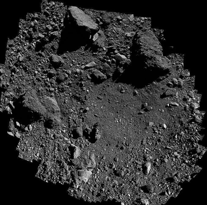 The OSIRIS-REx sample collection site, known as Nightingale, illustrates the rocky nature of asteroid Bennu and the difficulty posed for a robotic sample collector designed for small, fine-grained surface material. The targeted sample collection zone is near the center of this image. / Credit: NASA