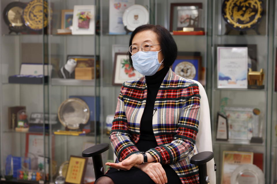 Hong Kong's Secretary for Food and Health Sophia Chan Siu-chee speaks during an interview, in Hong Kong, China February 19, 2021. REUTERS/Tyrone Siu