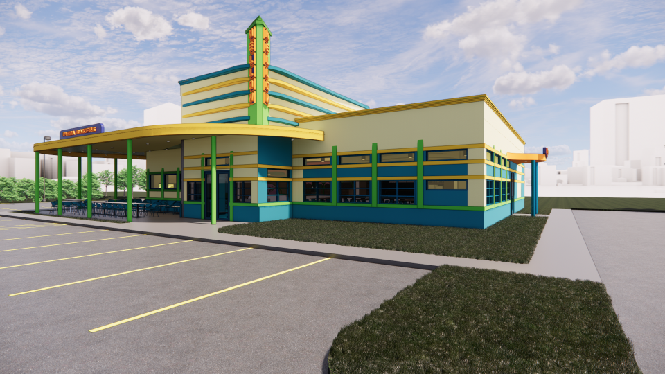 An artist's rendering of Cape Coral's planned Mellow Mushroom. The restaurant is expected to open in May 2024.
