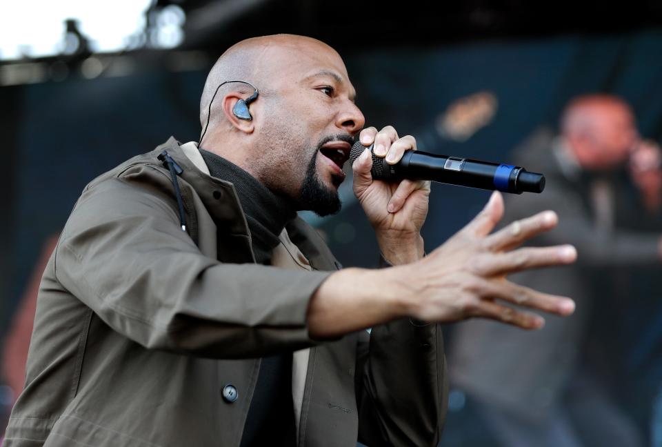 Rapper and actor Common performs at a rally commemorating the 50th anniversary of the assassination of Rev. Martin Luther King Jr. Wednesday, April 4, 2018, in Memphis, Tenn. King was assassinated April 4, 1968, while in Memphis supporting striking sanitation workers. (AP Photo/Mark Humphrey)