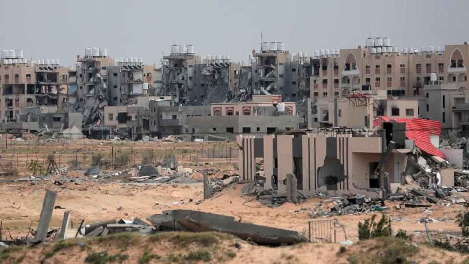 PHOTO: A general view shows damaged buildings in the area around Nasser hospital in Khan Yunis in the southern Gaza Strip on Mar. 24, 2024. (AFP via Getty Images)