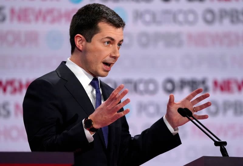 Democratic U.S. presidential candidate South Bend Mayor Pete Buttigieg speaks during the sixth Democratic presidential candidates campaign debate at Loyola Marymount University in Los Angeles