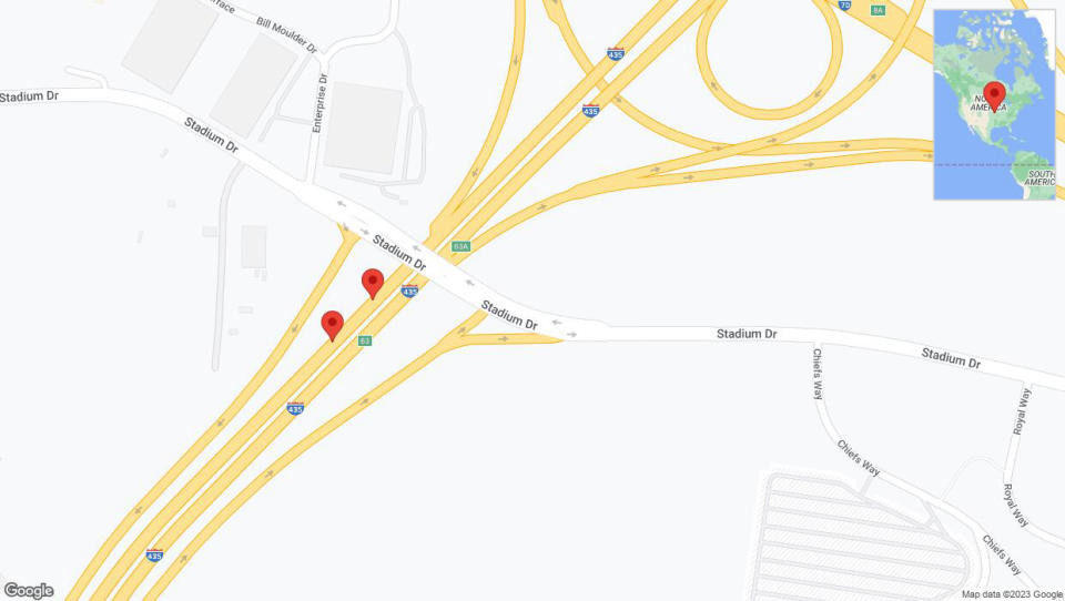 A detailed map that shows the affected road due to 'Broken down vehicle on southbound I-435 in Kansas City' on September 18th at 4:02 p.m.