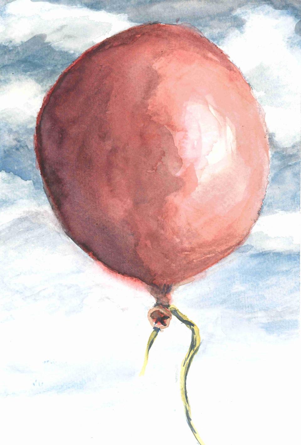 A painting of a red balloon by a family friend of the Spyres family who is serving a life sentence in prison. This painting will be one of several showcased during Ozarks Lyric Opera's production of "Fidelio" on Oct. 20 and 22, 2023.